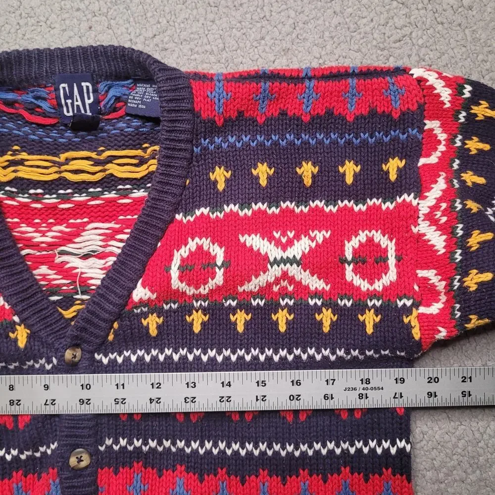 Vintage GAP Cardigan Sweater Kids XL Fair Isle Geometric Holiday Colorful Chunky